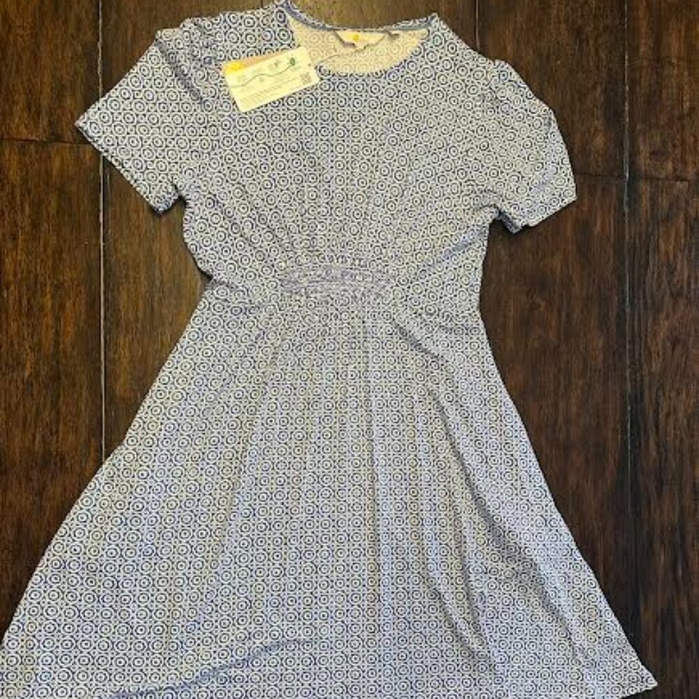 Boden Crew Neck Jersey Dress- Bluebell Geo Blooms NWT